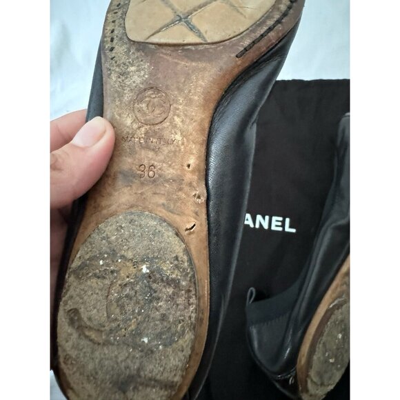 Chanel Women's Flats Ballerinas Black Logo CC Leather 36 - Picture 11 of 11